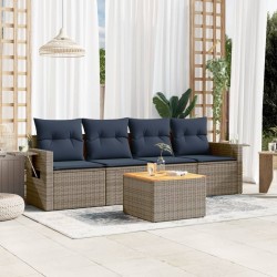 Salon de jardin 5 pcs avec coussins gris résine tressée 