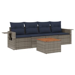 Salon de jardin 5 pcs avec coussins gris résine tressée 