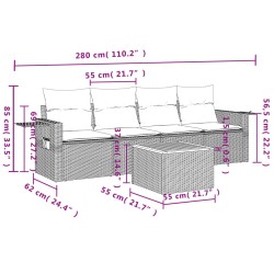 Salon de jardin 5 pcs avec coussins gris résine tressée 