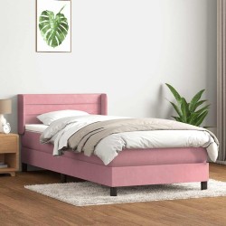Sommier à lattes de lit avec matelas rose 100x220 cm velours 