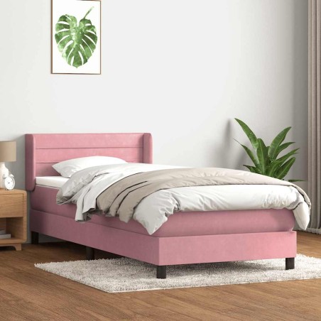 Sommier à lattes de lit avec matelas rose 100x220 cm velours 