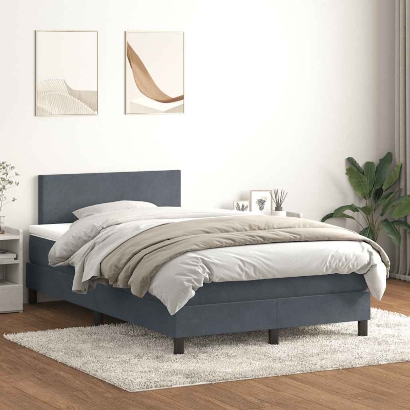Sommier à lattes de lit et matelas gris foncé 120x210cm velours 