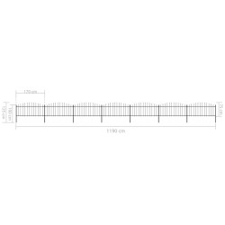 Clôture de jardin à dessus en lance Acier (0,5-0,75)x11,9m Noir 