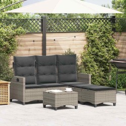 Salon de jardin 3 pcs avec coussins forme L gris résine tressée 