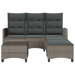 Salon de jardin 3 pcs avec coussins forme L gris résine tressée 