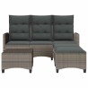 Salon de jardin 3 pcs avec coussins forme L gris résine tressée 
