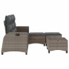 Salon de jardin 3 pcs avec coussins forme L gris résine tressée 