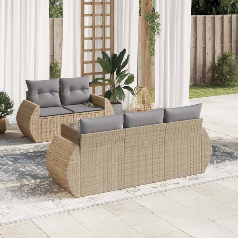 Salon de jardin avec coussins 6 pcs beige résine tressée 