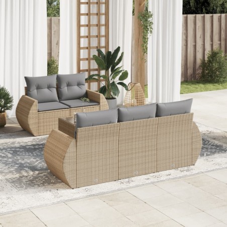 Salon de jardin avec coussins 6 pcs beige résine tressée 