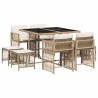 Ensemble à manger de jardin et coussins 9 pcs beige Poly rotin 