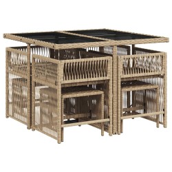 Ensemble à manger de jardin et coussins 9 pcs beige Poly rotin 