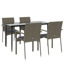 Ensemble à manger de jardin coussins 5 pcs noir et gris 