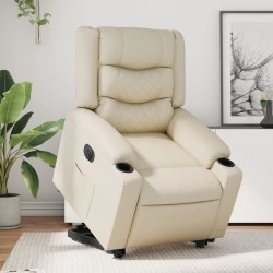 Fauteuil inclinable électrique crème similicuir 