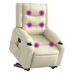 Fauteuil inclinable de massage électrique crème similicuir 