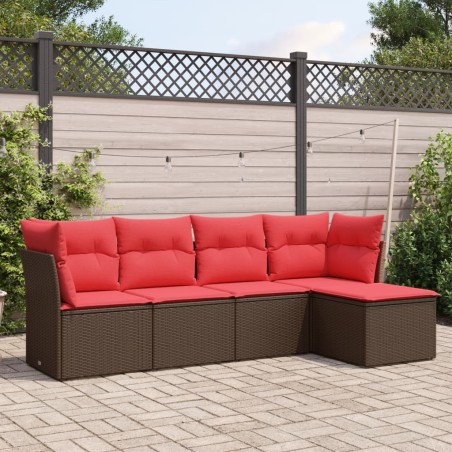 Salon de jardin avec coussins 5 pcs marron résine tressée 