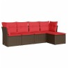 Salon de jardin avec coussins 5 pcs marron résine tressée 