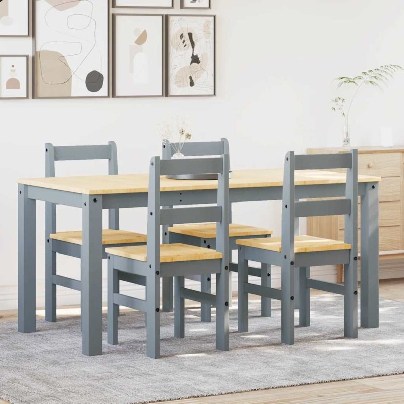 Ensemble à manger Panama 5 pcs gris bois de pin massif 