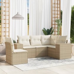 Salon de jardin avec coussins 5 pcs beige résine tressée 