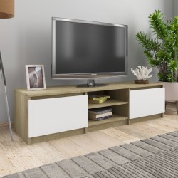 Meuble TV Blanc et chêne sonoma 140x40x35,5cm Bois d'ingénierie 