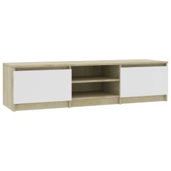Meuble TV Blanc et chêne sonoma 140x40x35,5cm Bois d'ingénierie 