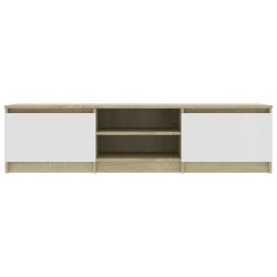 Meuble TV Blanc et chêne sonoma 140x40x35,5cm Bois d'ingénierie 