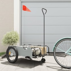 Remorque de vélo gris et noir tissu oxford et fer 