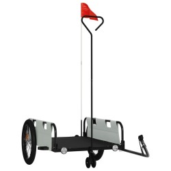 Remorque de vélo gris et noir tissu oxford et fer 