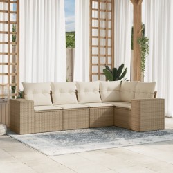 Salon de jardin avec coussins 5 pcs beige résine tressée 