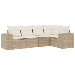 Salon de jardin avec coussins 5 pcs beige résine tressée 
