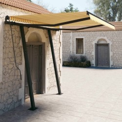Auvent manuel rétractable avec poteaux 3x2,5 m Jaune et blanc 