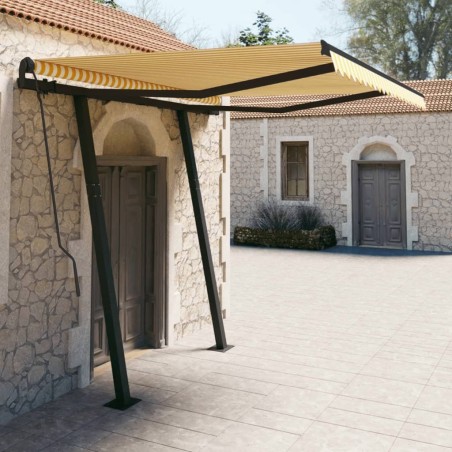 Auvent manuel rétractable avec poteaux 3x2,5 m Jaune et blanc 