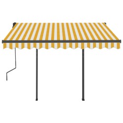 Auvent manuel rétractable avec poteaux 3x2,5 m Jaune et blanc 