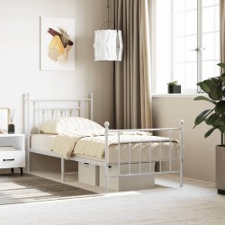 Cadre de lit métal sans matelas avec pied de lit blanc 80x200cm 