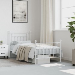 Cadre de lit métal sans matelas avec pied de lit blanc 80x200cm 