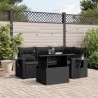 Salon de jardin 5 pcs avec coussins noir résine tressée 