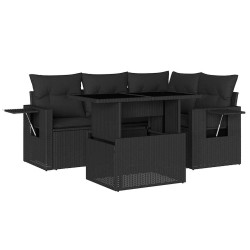 Salon de jardin 5 pcs avec coussins noir résine tressée 