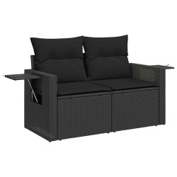 Salon de jardin 5 pcs avec coussins noir résine tressée 