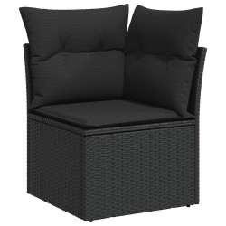Salon de jardin 5 pcs avec coussins noir résine tressée 
