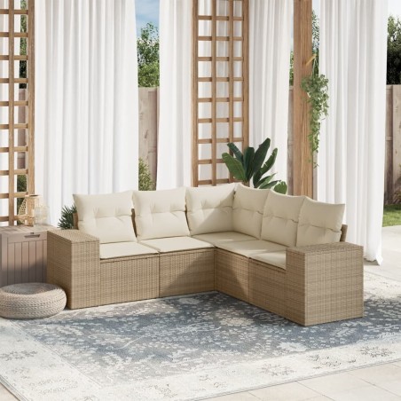 Salon de jardin avec coussins 5 pcs beige résine tressée 
