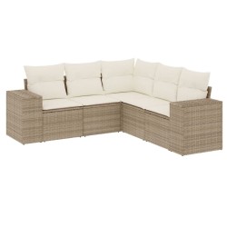 Salon de jardin avec coussins 5 pcs beige résine tressée 