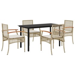 Ensemble à manger de jardin avec coussins 5pcs Beige poly rotin 