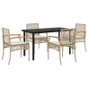 Ensemble à manger de jardin avec coussins 5pcs Beige poly rotin 