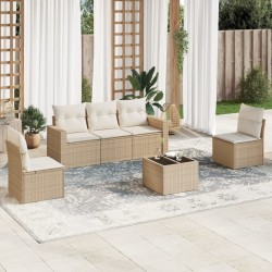 Salon de jardin avec coussins 6 pcs beige résine tressée 