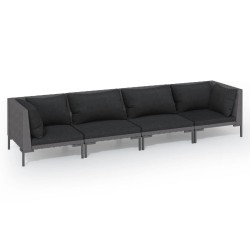 Salon de jardin 4 pcs avec coussins Résine tressée Gris foncé 