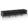 Salon de jardin 4 pcs avec coussins Résine tressée Gris foncé 