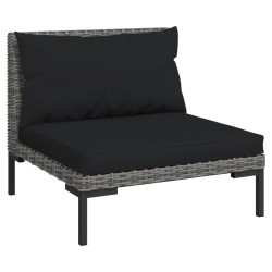 Salon de jardin 4 pcs avec coussins Résine tressée Gris foncé 