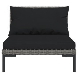 Salon de jardin 4 pcs avec coussins Résine tressée Gris foncé 