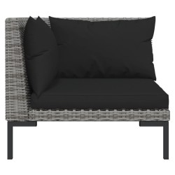 Salon de jardin 4 pcs avec coussins Résine tressée Gris foncé 