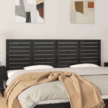 Tête de lit murale Noir 186x3x63 cm Bois massif de pin 