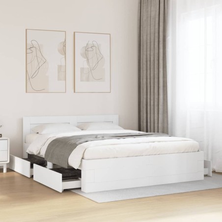 Cadre de lit avec tête de lit sans matelas blanc 160x200 cm 